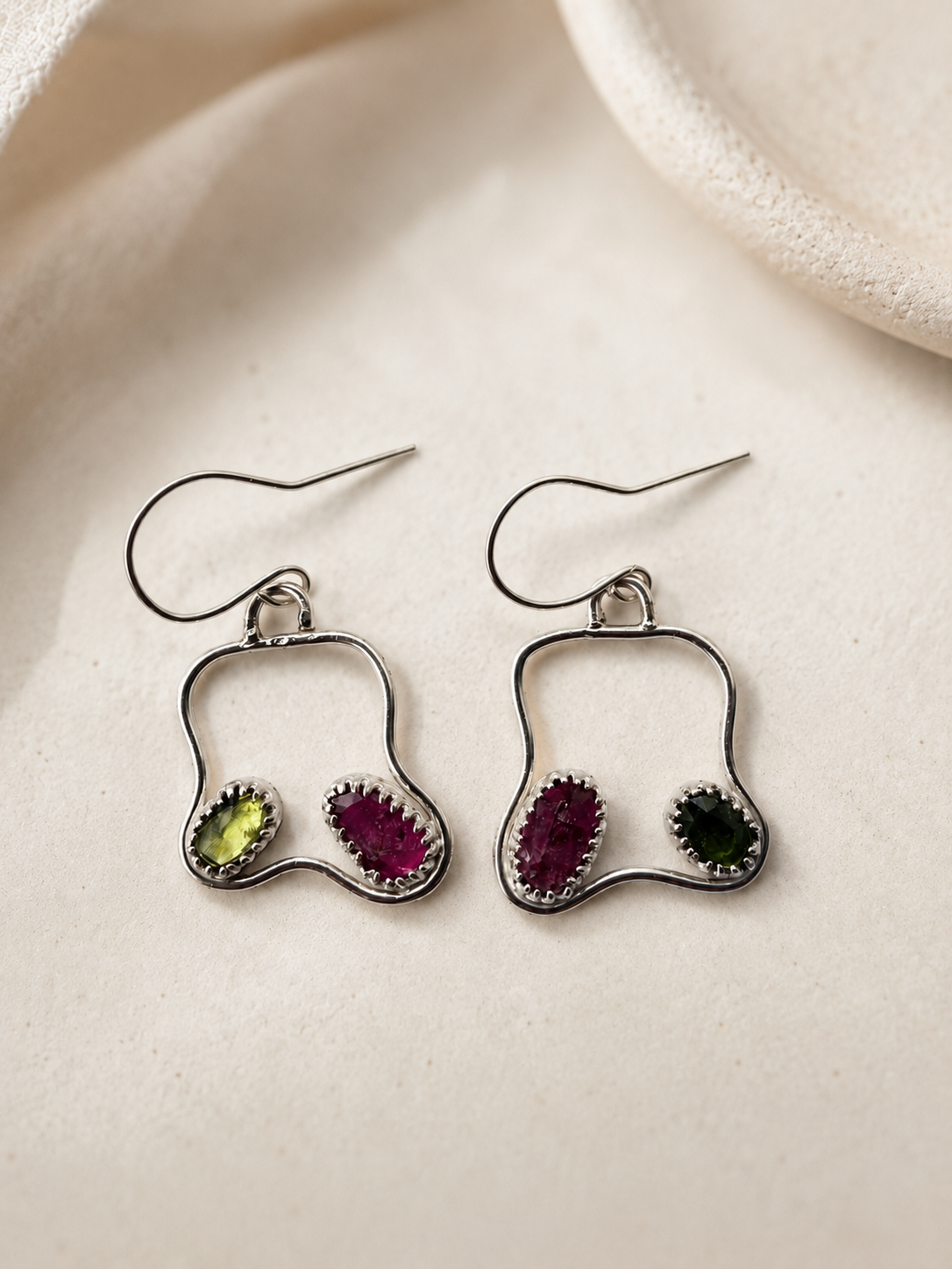 Green & Pink Tourmaline Earrings