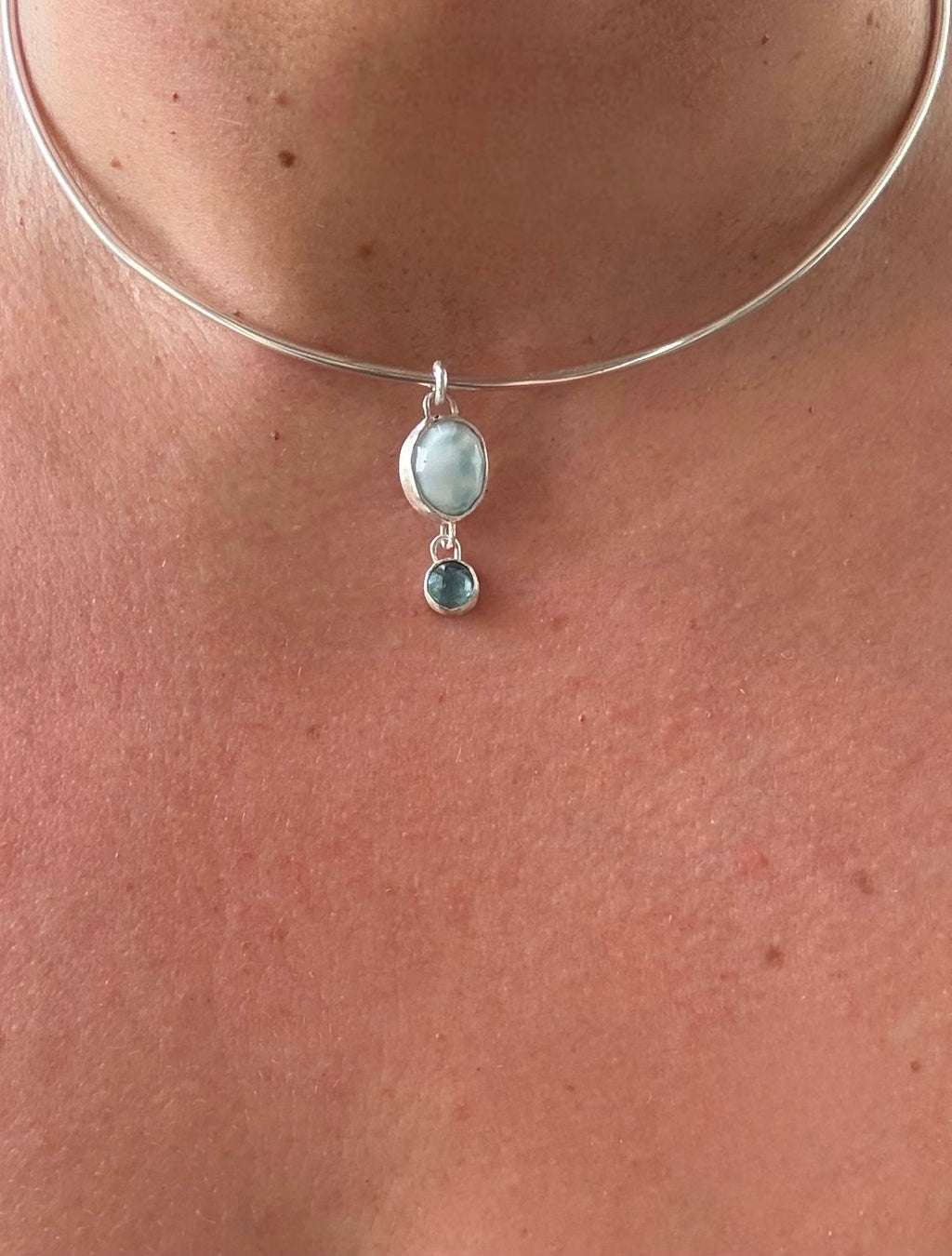 Larimar + Sea foam Kyanite Pendant Necklace