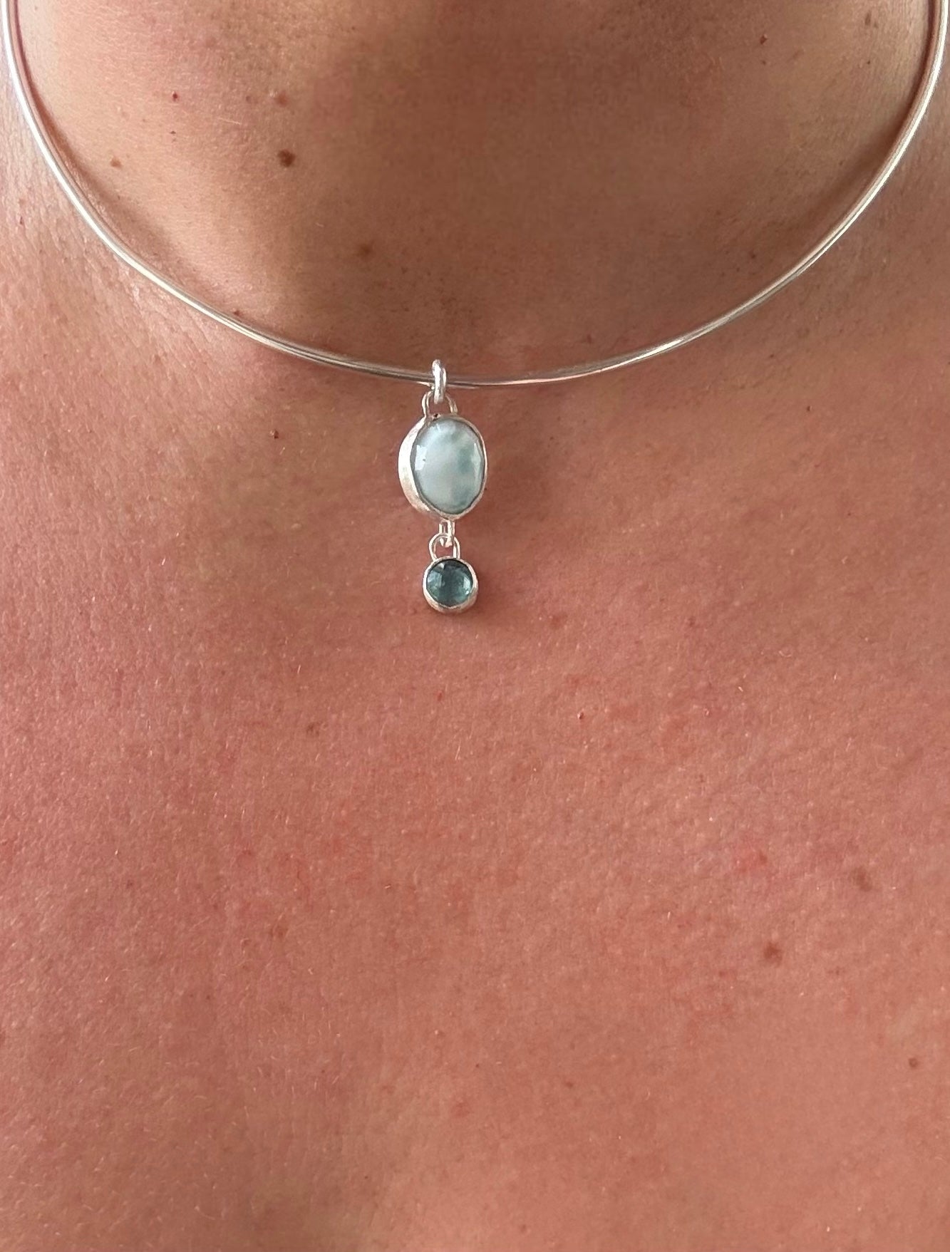 Larimar + Sea foam Kyanite Pendant Necklace