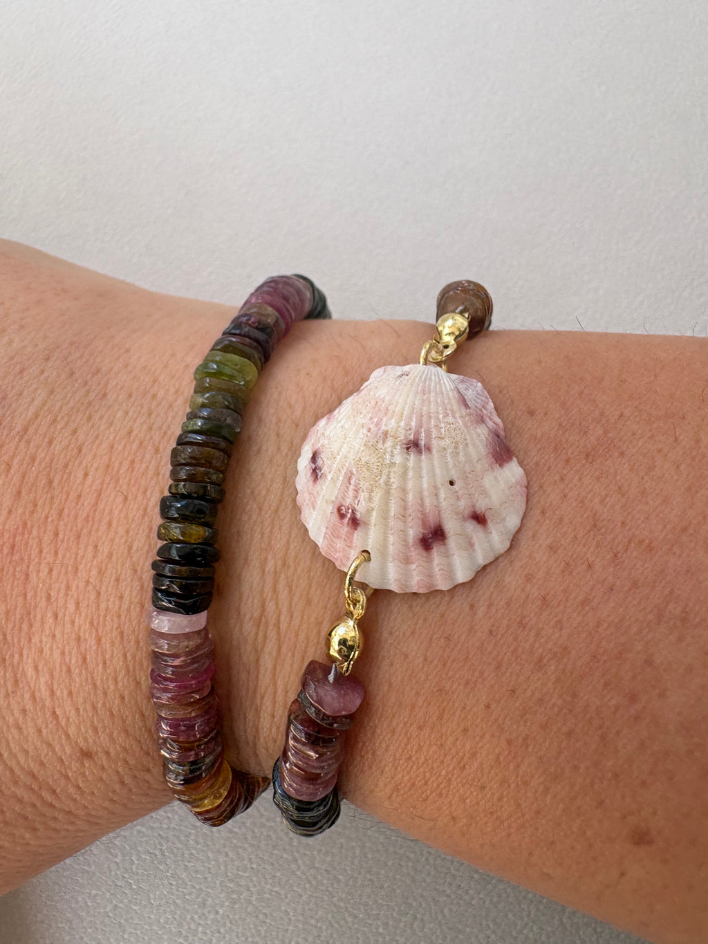 Multi-tourmaline Calico Scallop Shell Bracelet