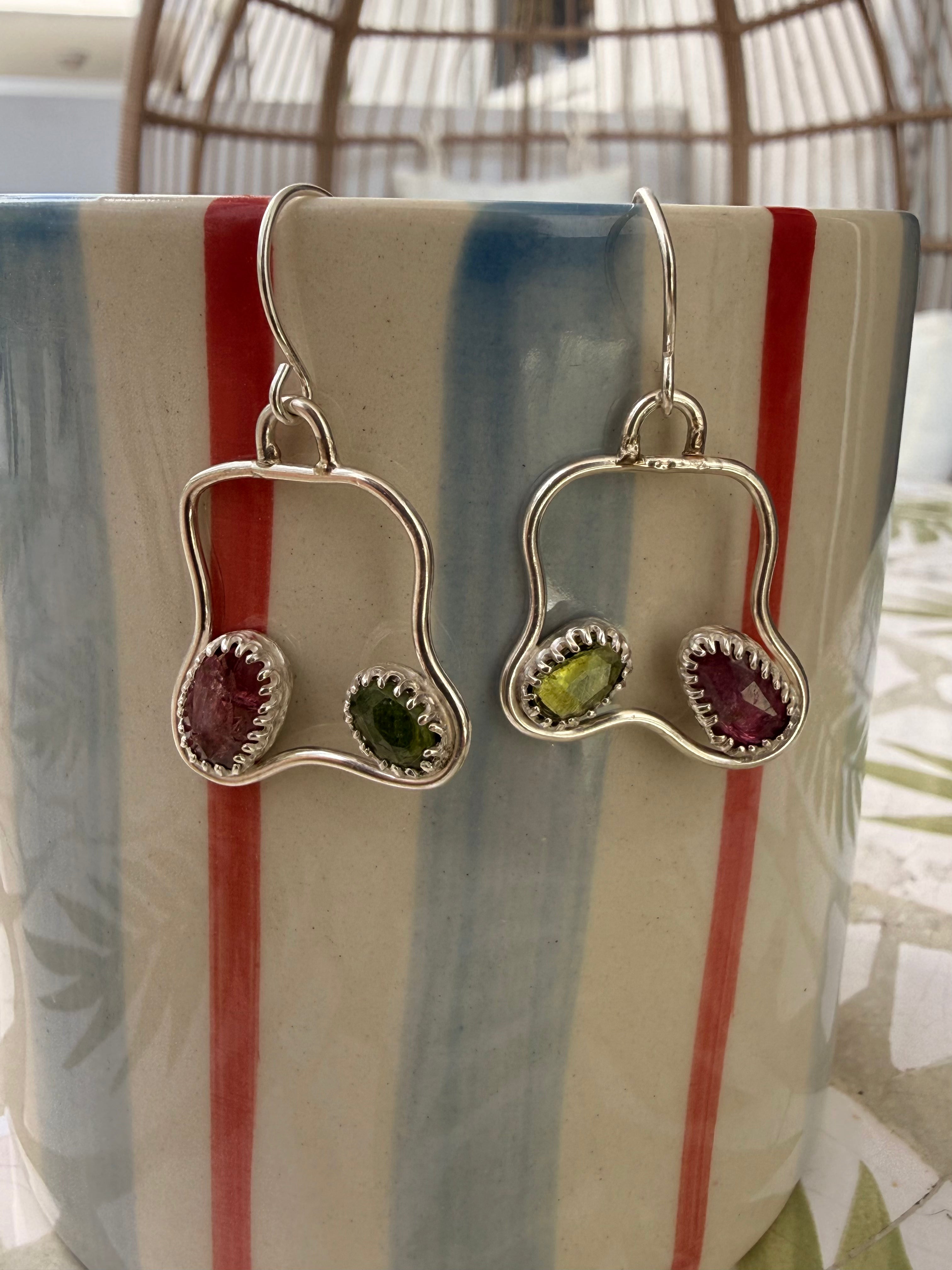 Green & Pink Tourmaline Earrings
