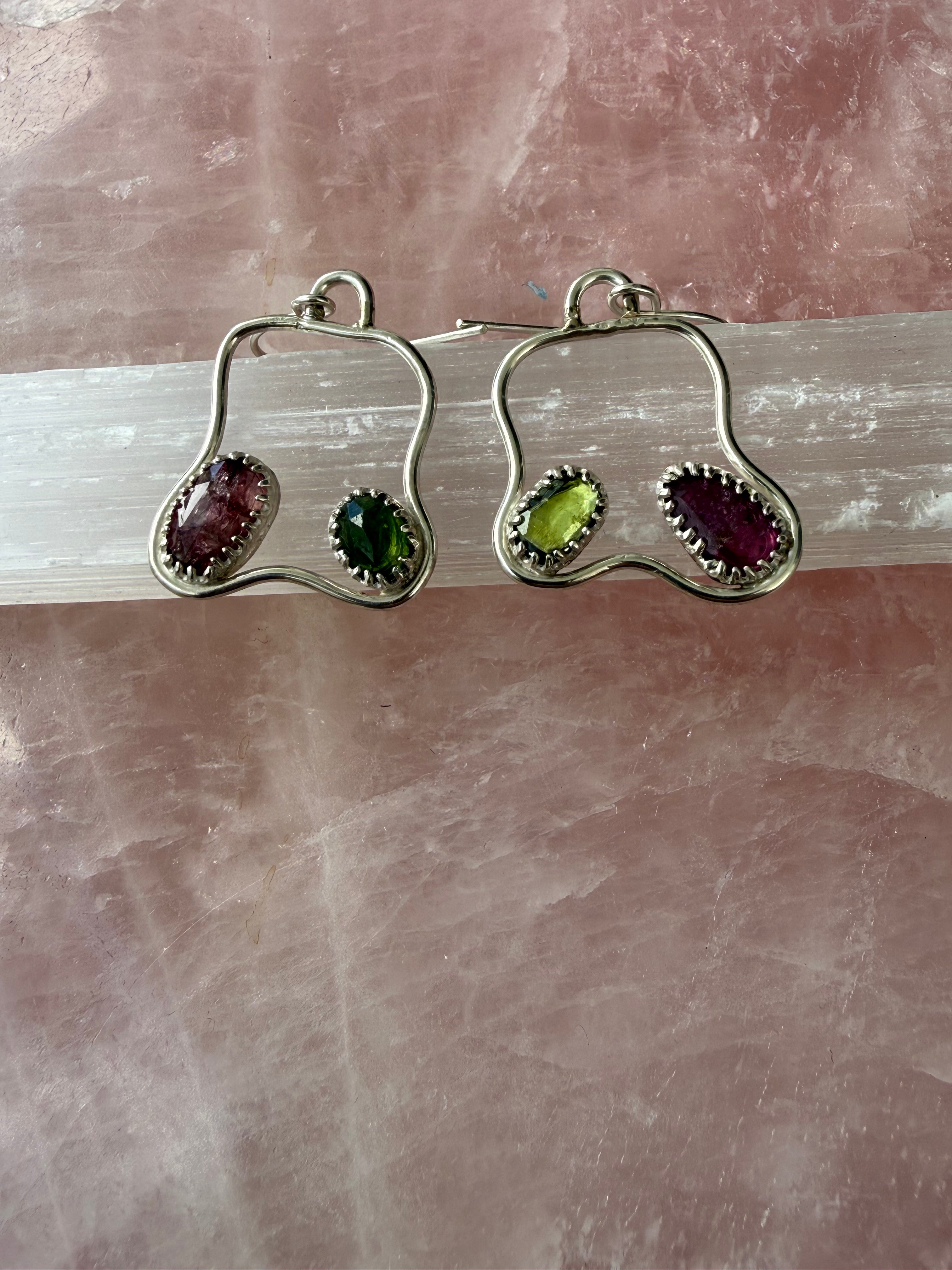 Green & Pink Tourmaline Earrings