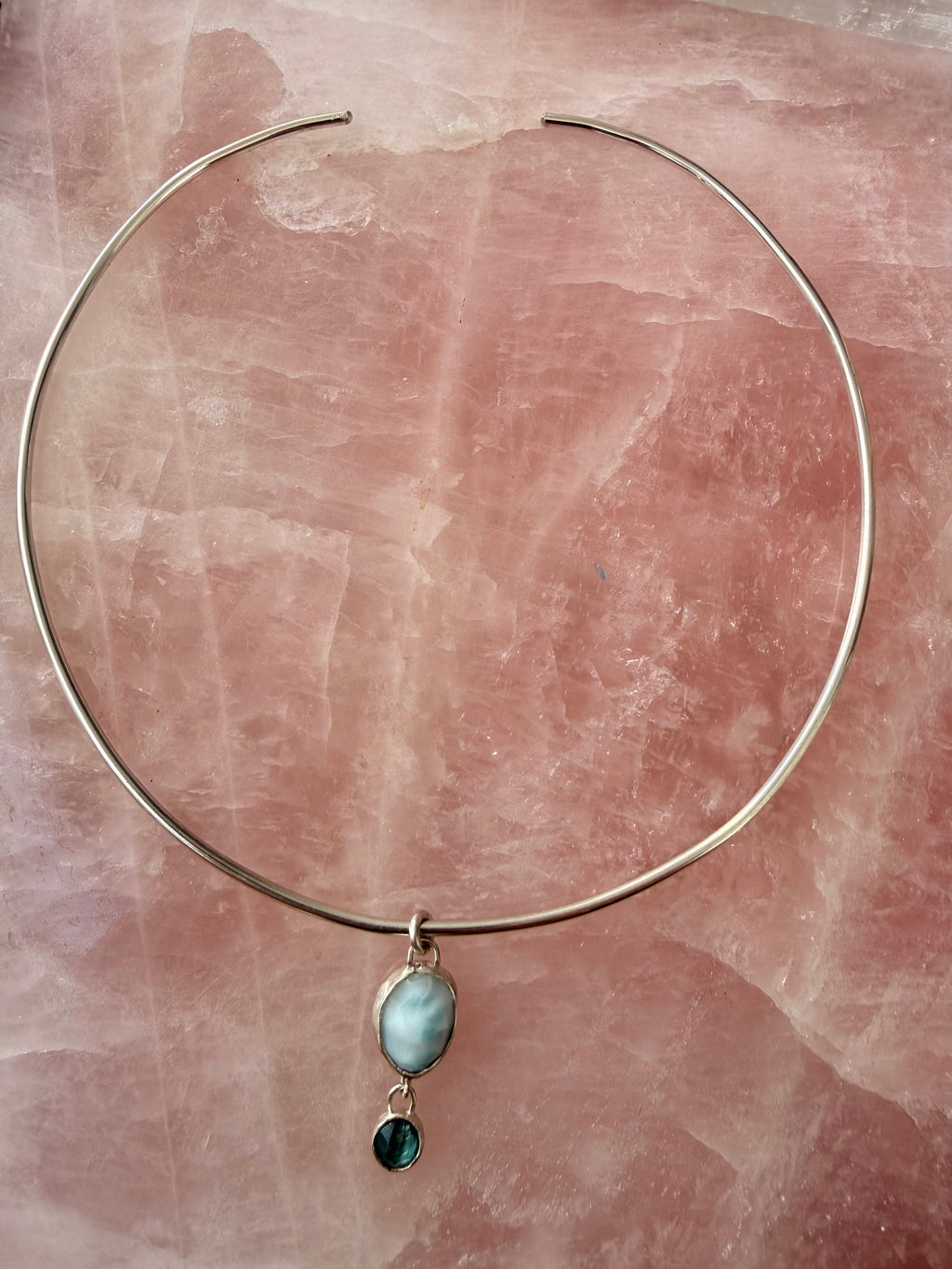 Larimar + Sea foam Kyanite Pendant Necklace