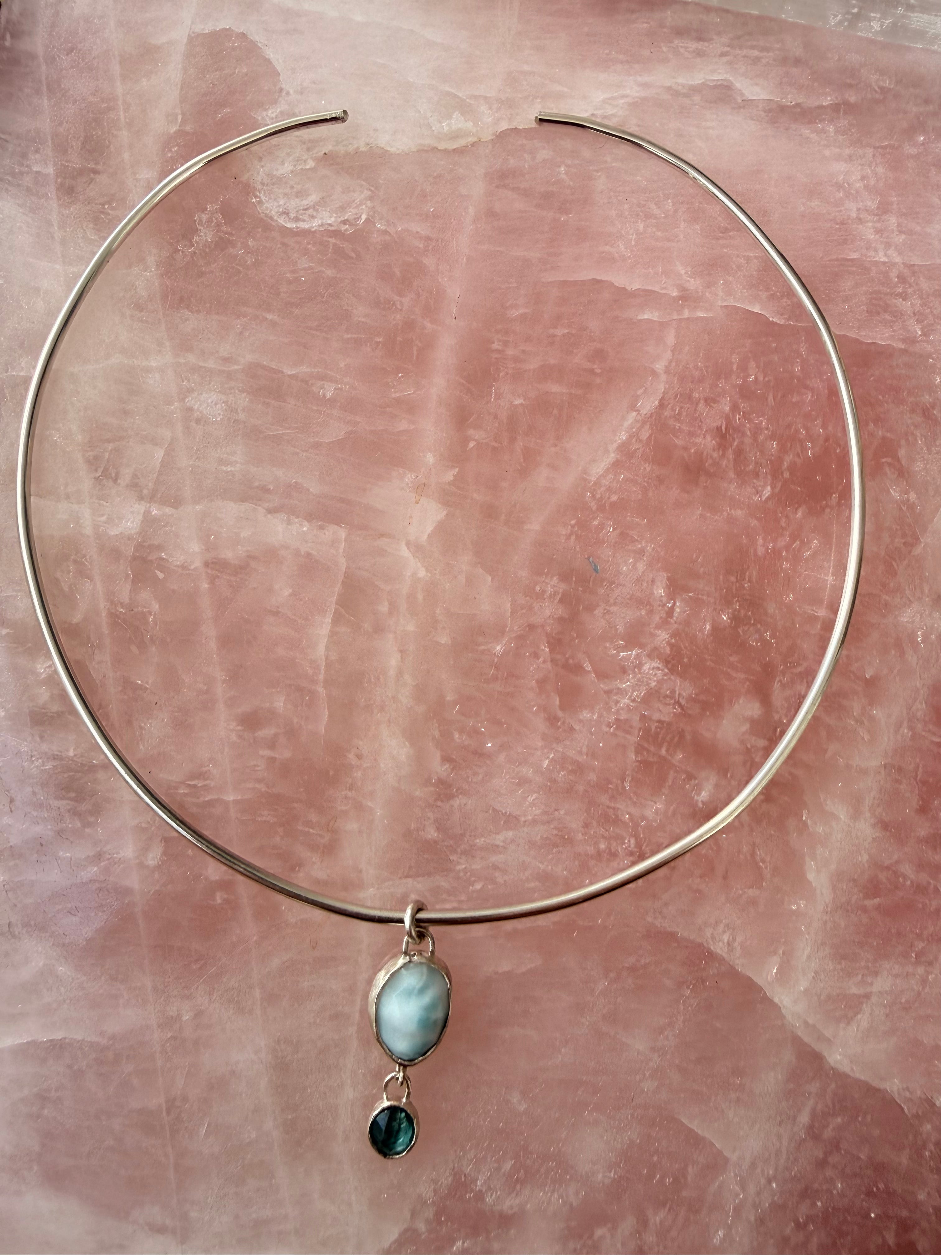 Larimar + Sea foam Kyanite Pendant Necklace