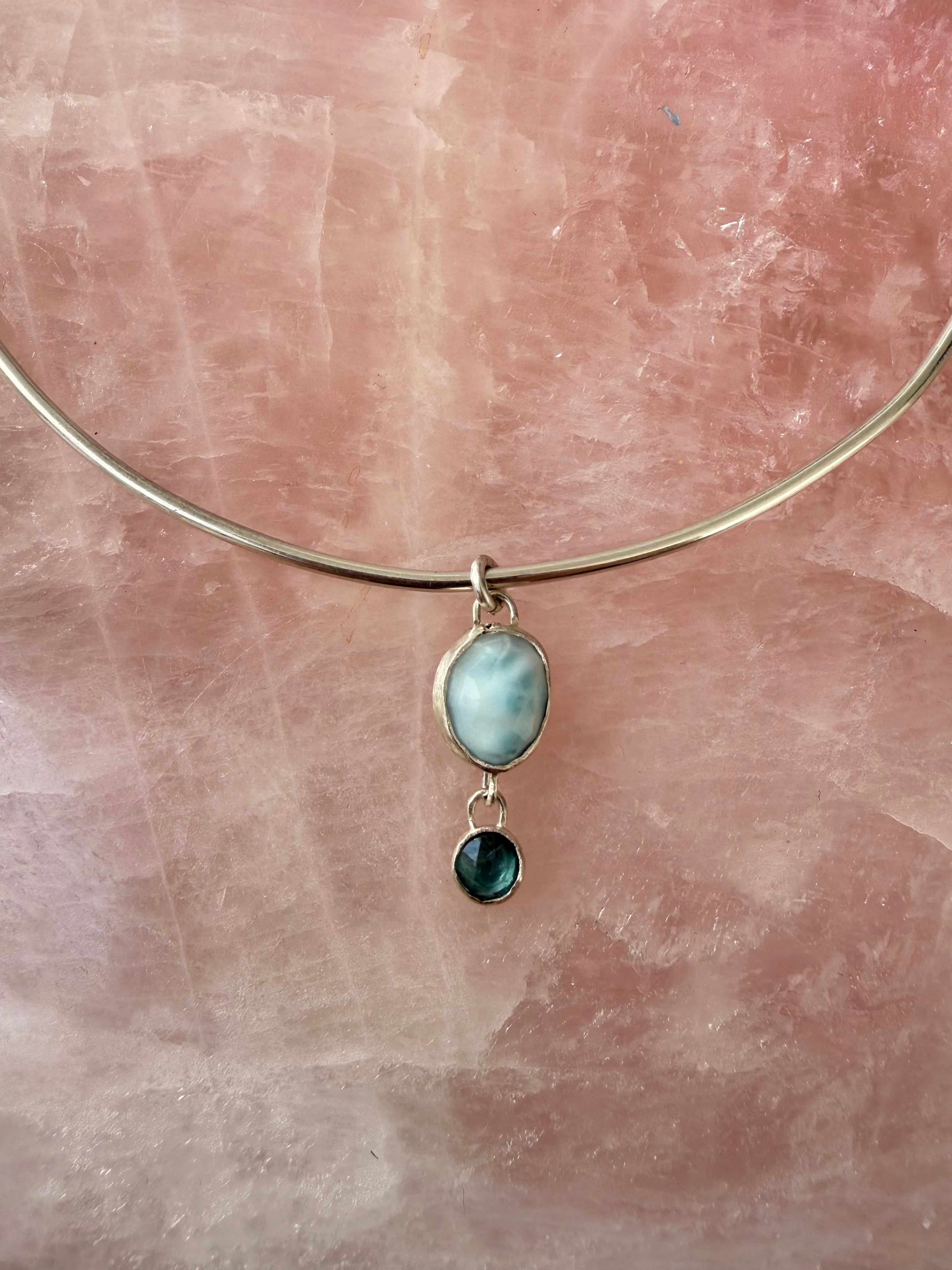 Larimar + Sea foam Kyanite Pendant Necklace