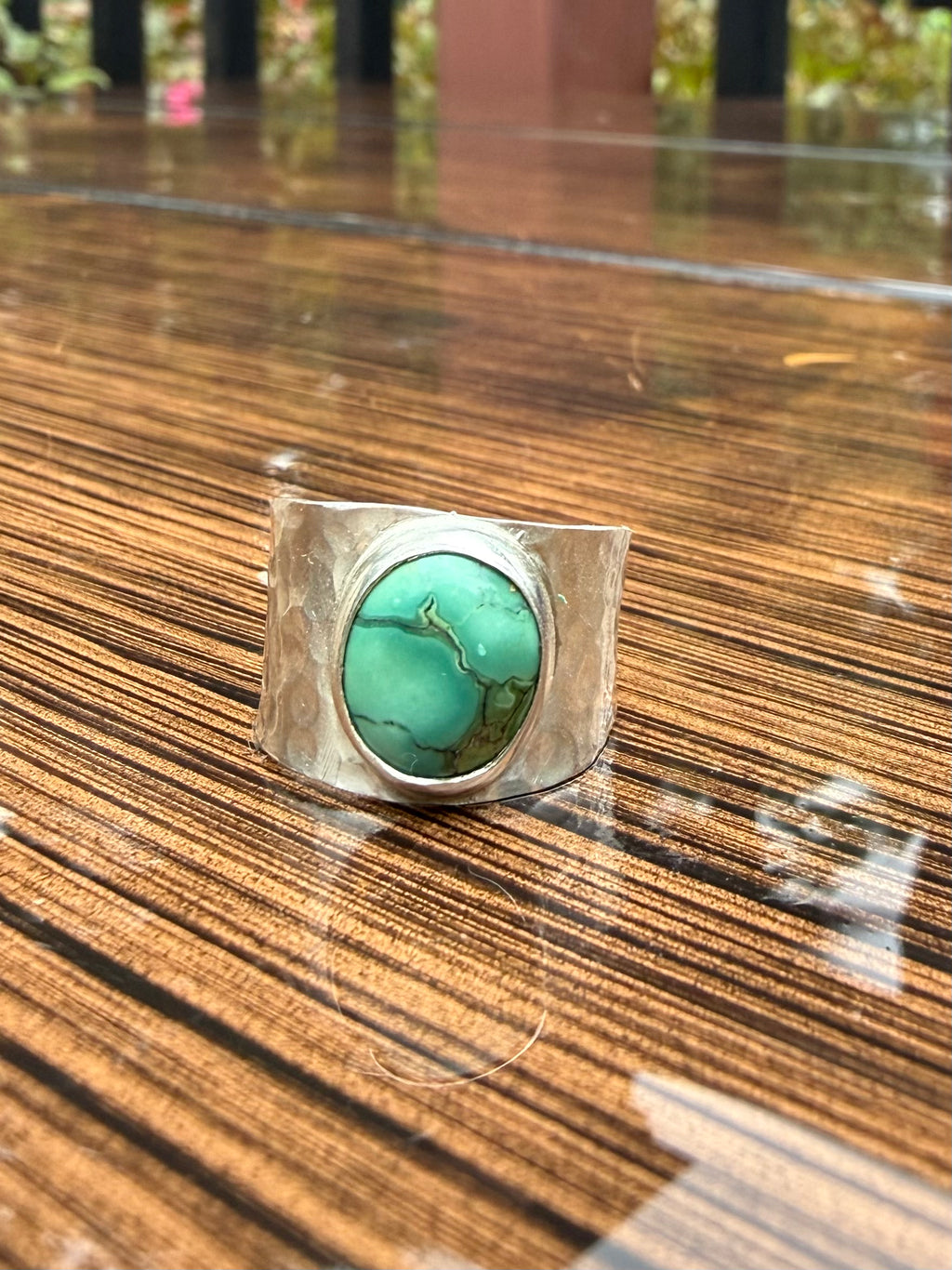 Turquoise Hammered Adjustable Ring (size 6-8.5)