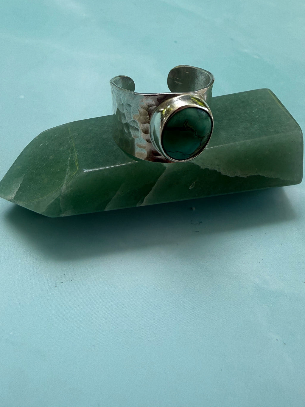 Turquoise Hammered Adjustable Ring (size 6-8.5)
