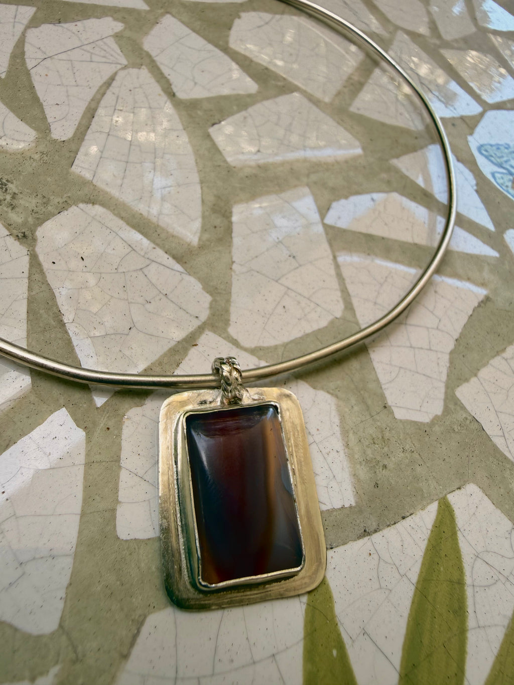 Rectangular Lake Superior Agate Solid Back Pendant