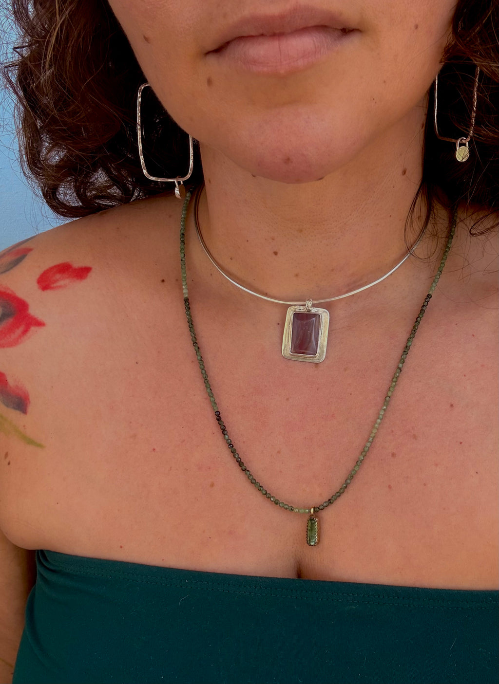 Rectangular Lake Superior Agate Solid Back Pendant