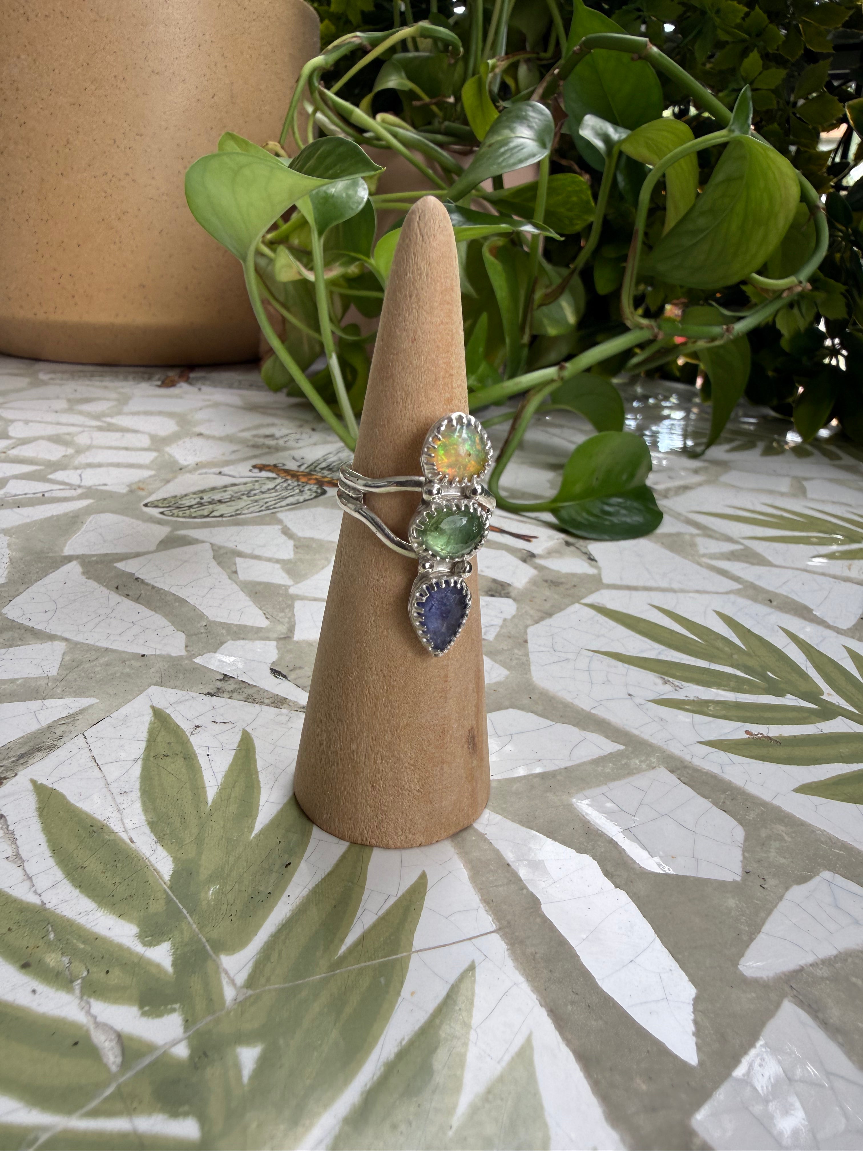 Opal, Tourmaline, Tanzanite Triplet ring, Size 7