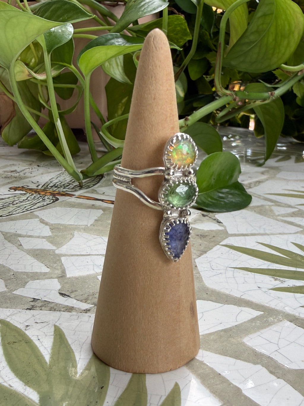 Opal, Tourmaline, Tanzanite Triplet ring, Size 7