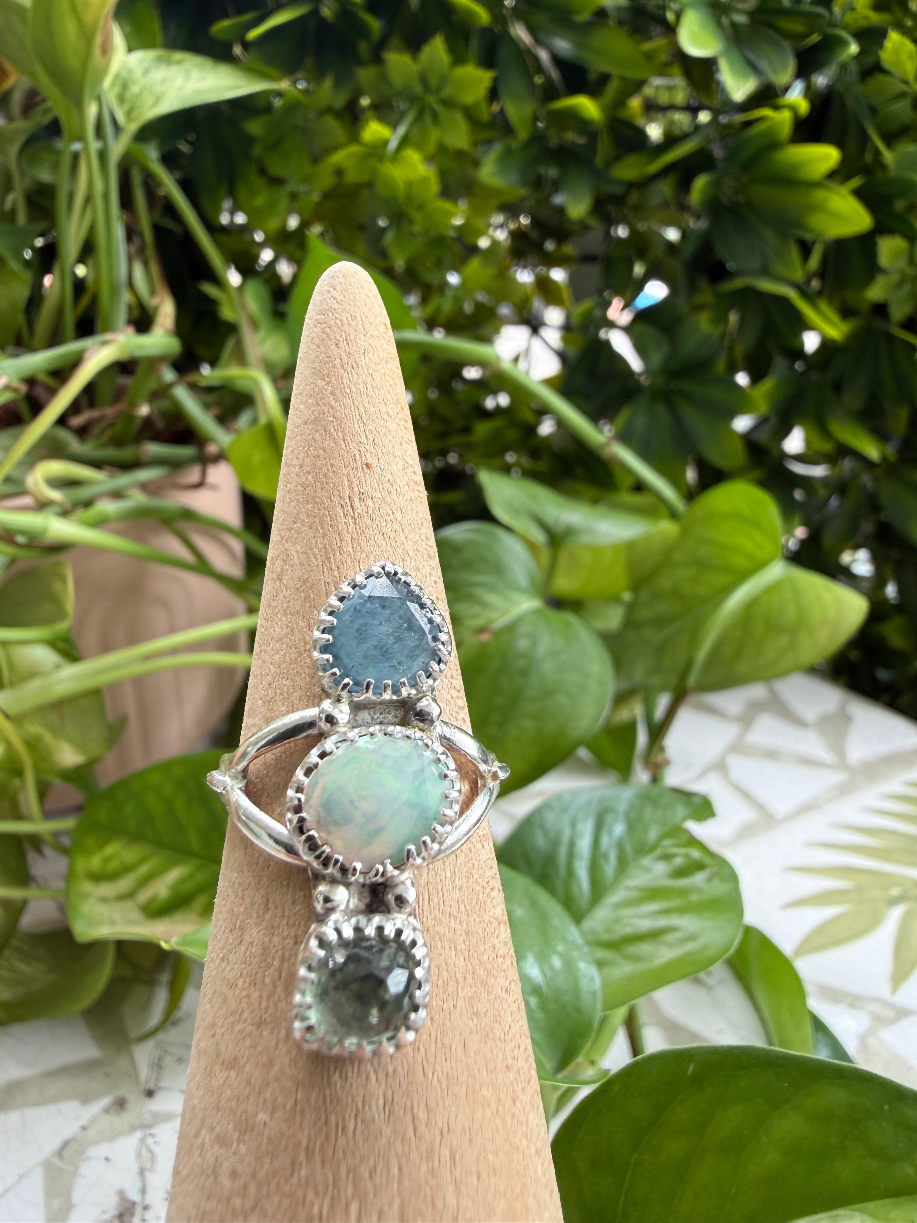 Opal, Tourmaline, Tanzanite Triplet ring, Size 8.25