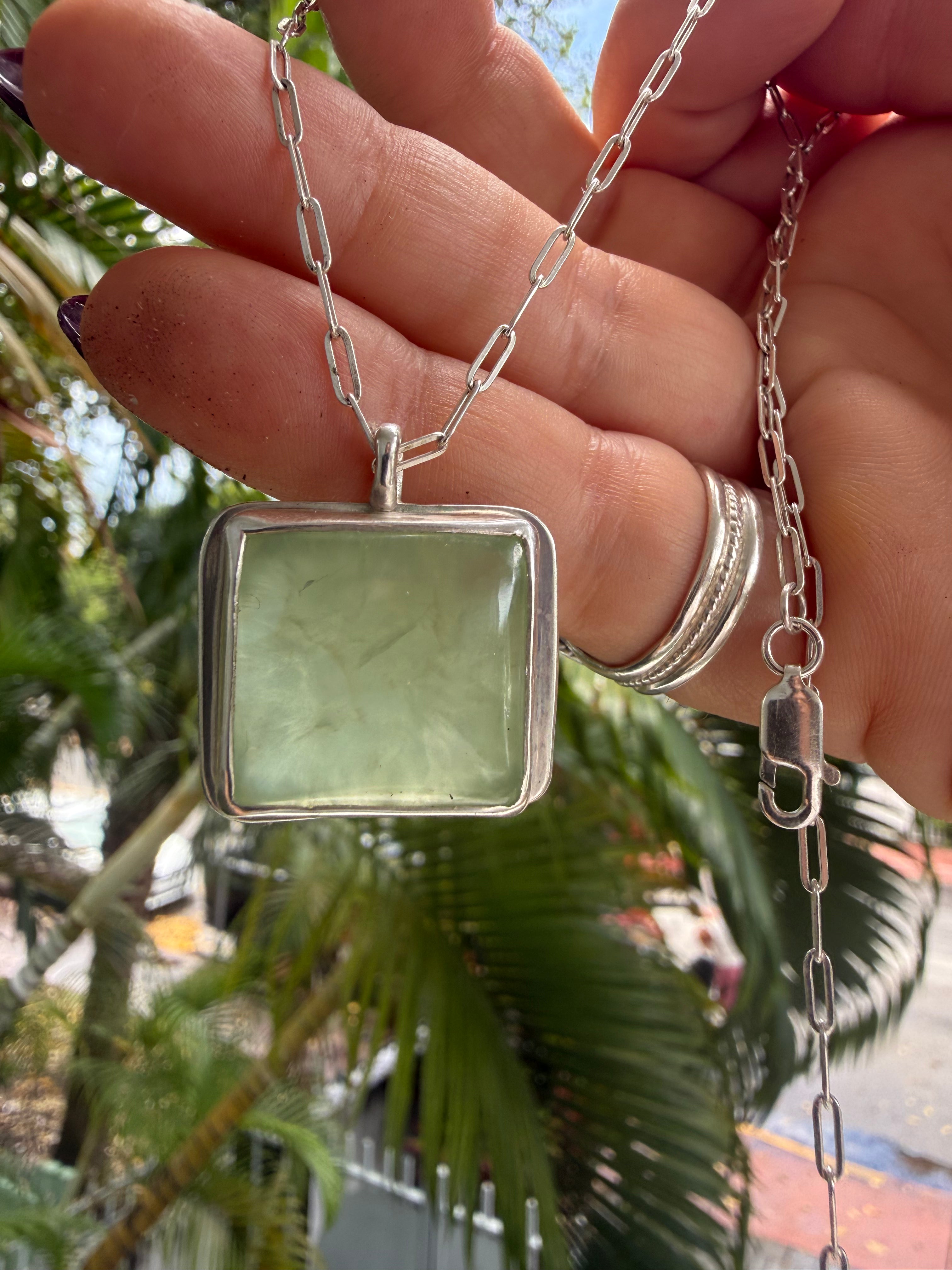 Prehnite square necklace