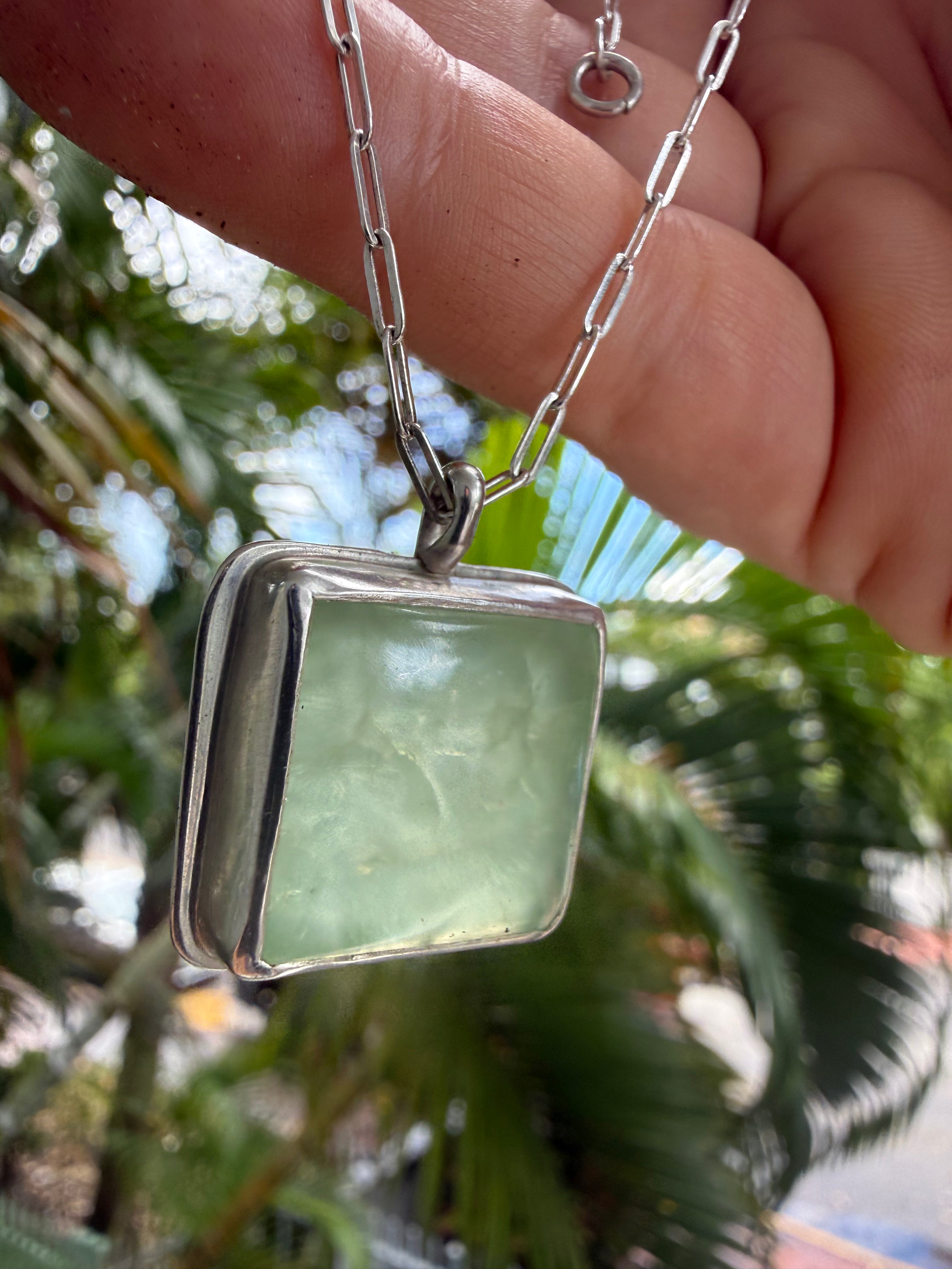 Prehnite square necklace