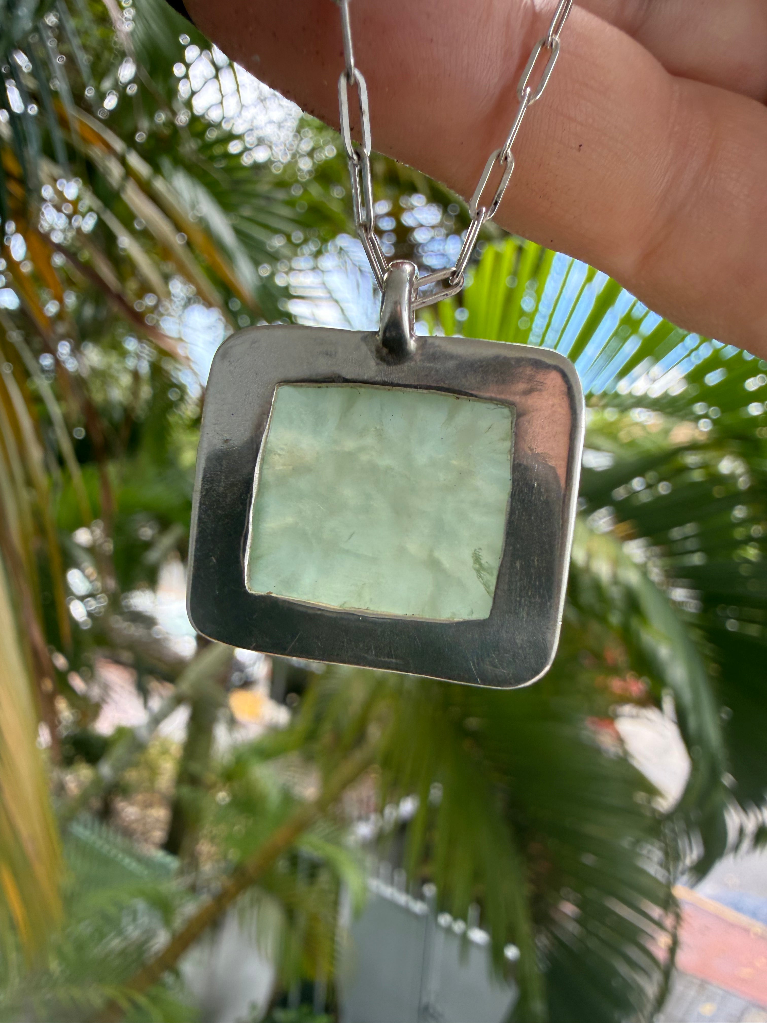 Prehnite square necklace