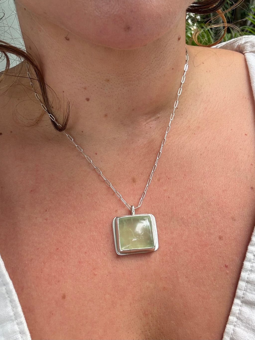Prehnite square necklace