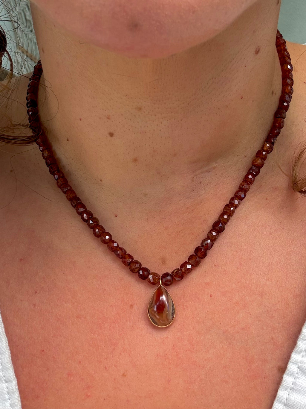 Garnet Necklace with Agate Pendant