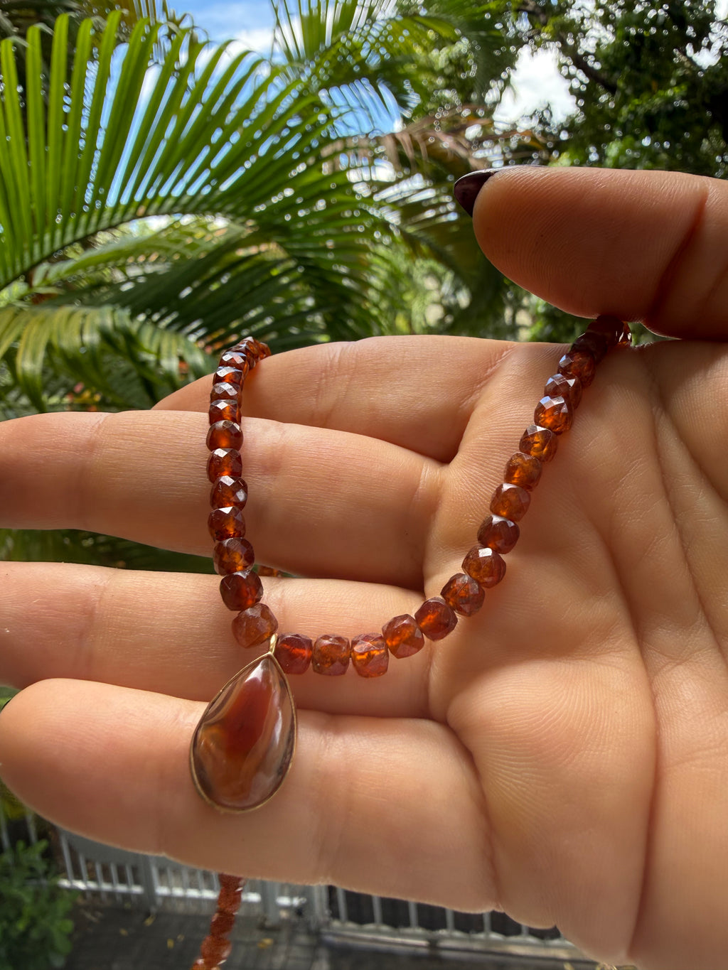Garnet Necklace with Agate Pendant