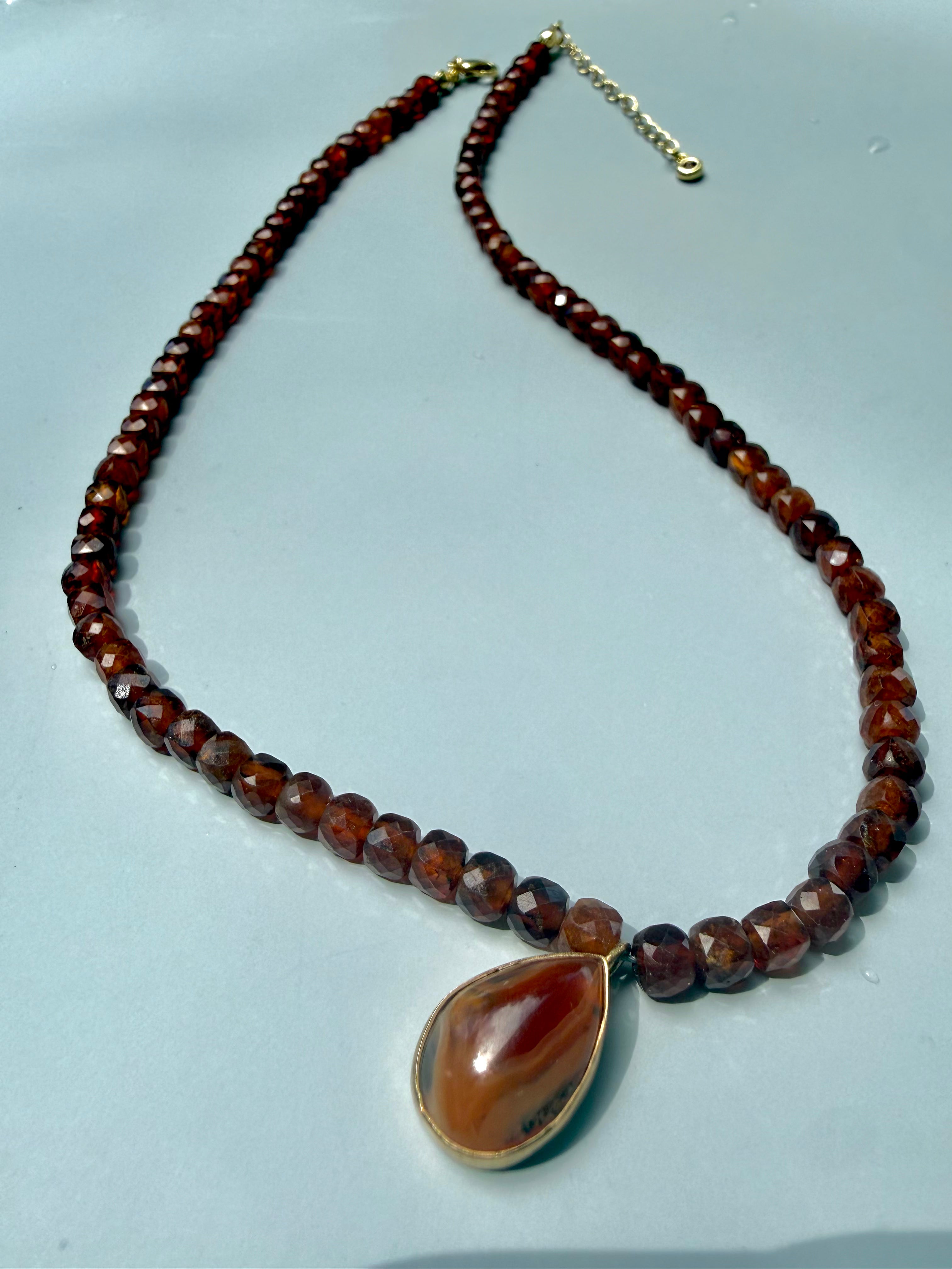 Garnet Necklace with Agate Pendant