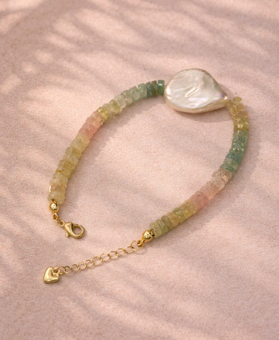 Multi-Aquamarine and Pearl Bracelet