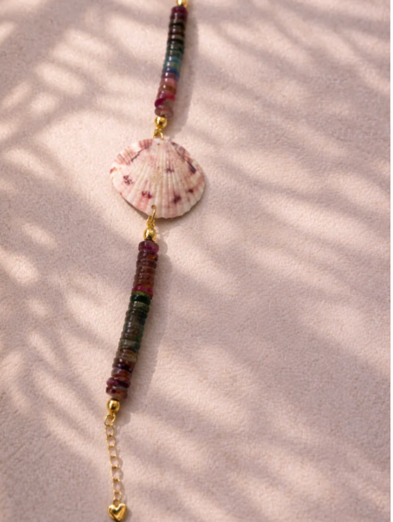 Multi-tourmaline Calico Scallop Shell Bracelet