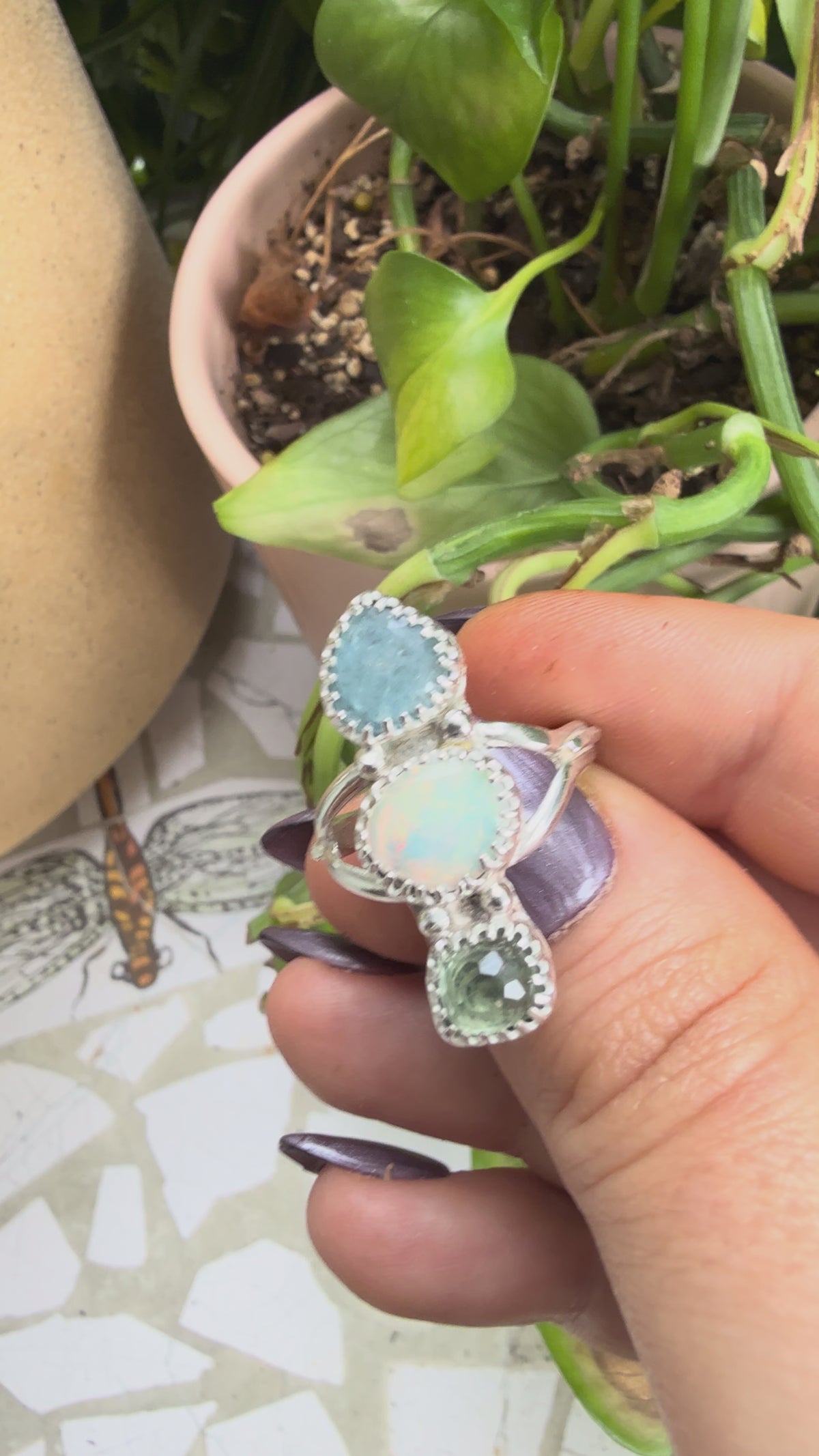 Opal, Tourmaline, Tanzanite Triplet ring, Size 8.25