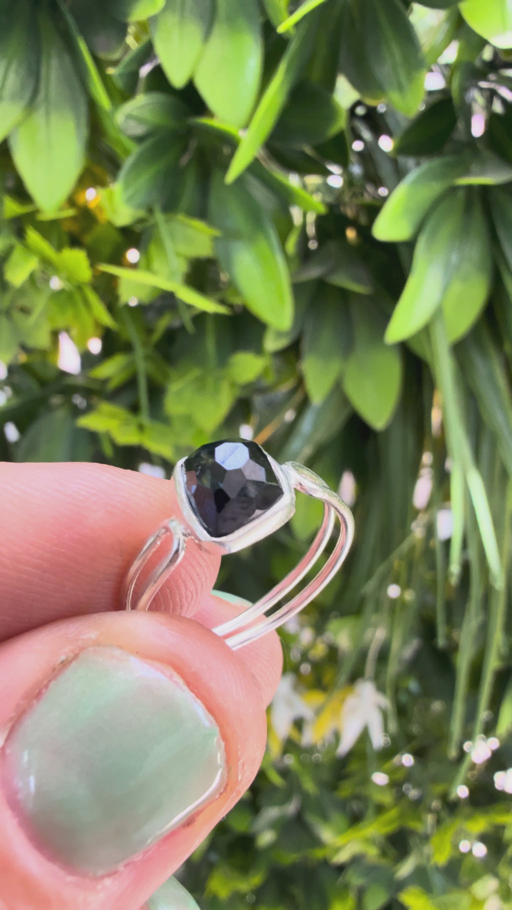 Deep teal tourmaline double band stacking ring (size 6)